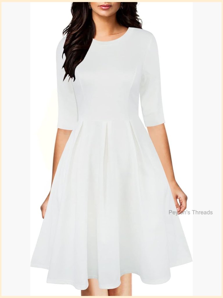 Vintage Half Sleeve O-Neck Contrast Swing Dress With Pockets